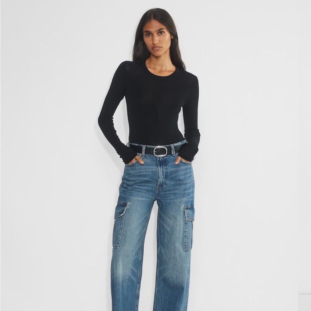 Denim Forum Blue Wide Leg Cargo Jeans